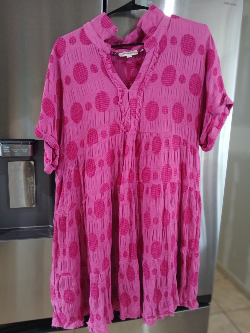 Umgee Pink Swiss Dot Tiered Babydoll Dress" Pink Polka Dot Tunic Dress